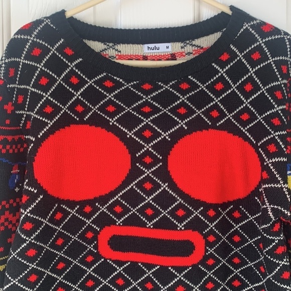 Hulu Pooka! Knitted Holiday Christmas Light Sweater Black Medium - Picture 2 of 6